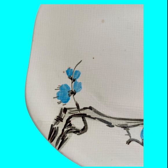 Redwing Handpainted Pottery 15” Platter Dogwood Blue Flowers Asymmetrical READ - Picture 3 of 7